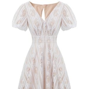 Korean Pink and White Lace Open Back Mini Dress